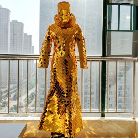 Golden mirror mermaid dance dress for performance